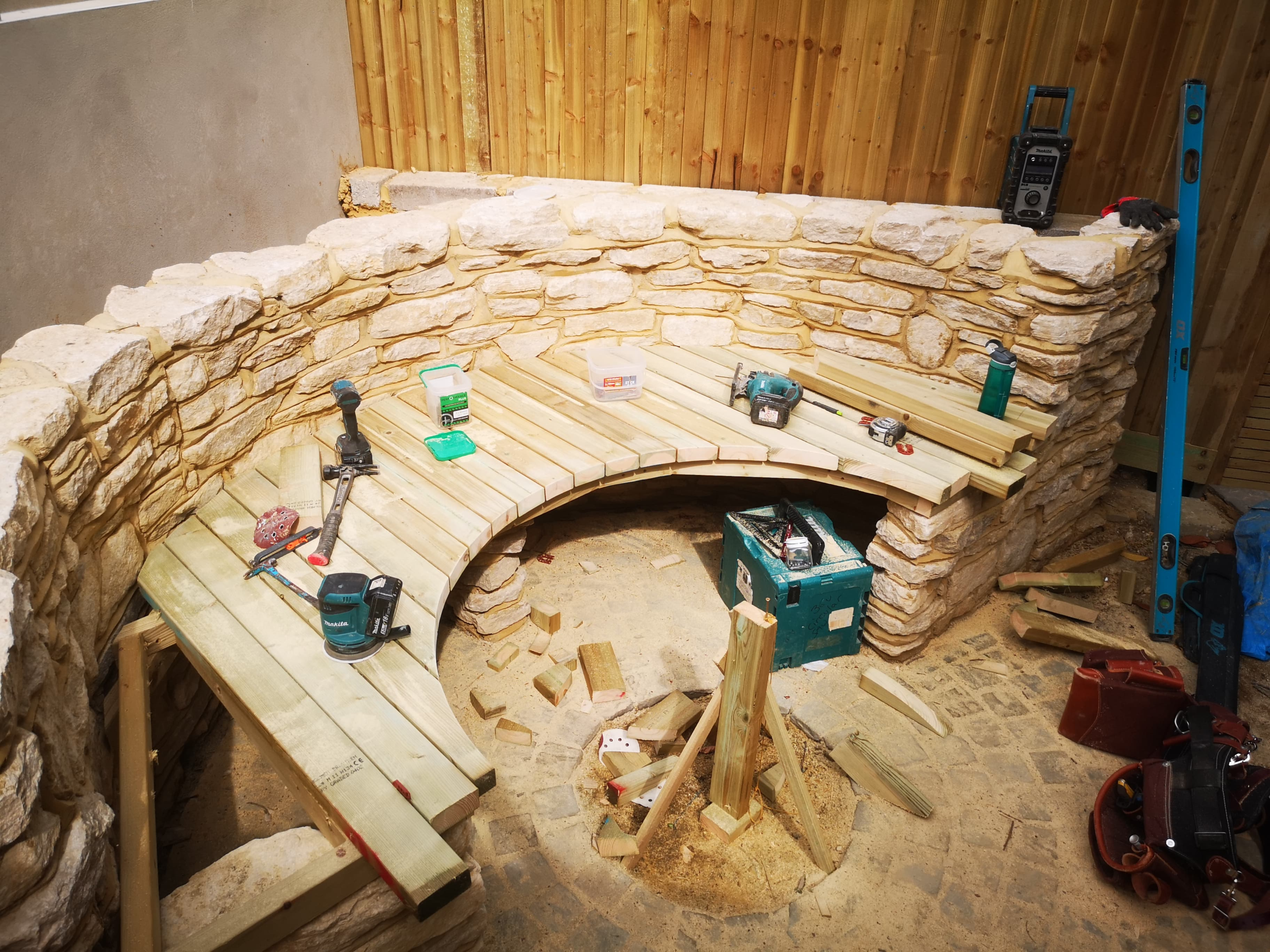 Bespoke timber seating nearing completion